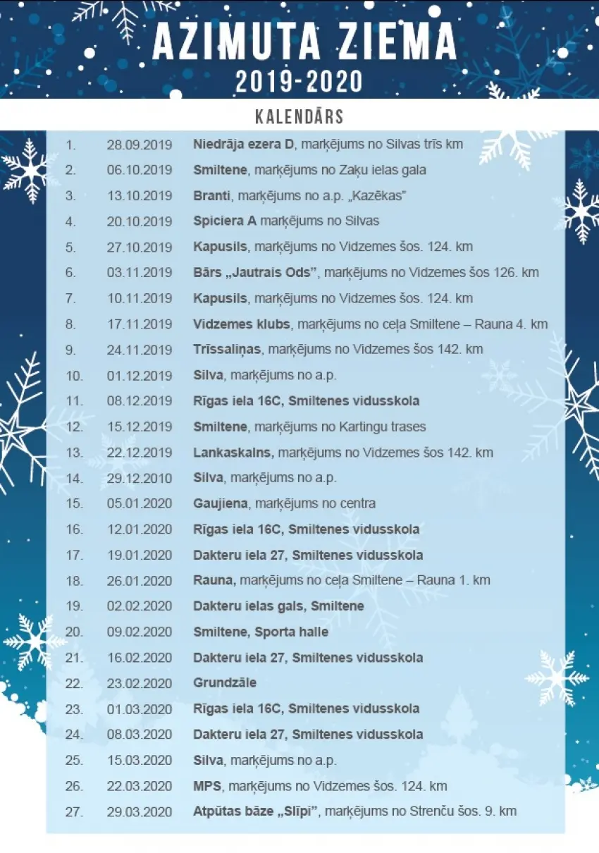 AZIMUTA ZIEMA 2019 / 2020 kalendārs